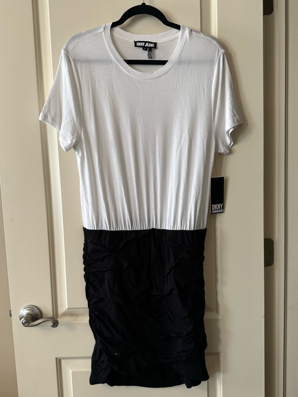 DKNY White and Black Crewneck Tee Mini Dress NWT